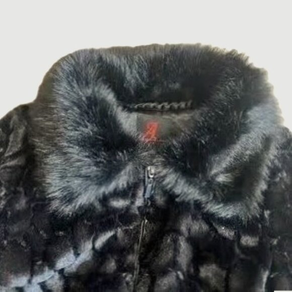 ADRIENNE LANDAU BLACK COLLARED FAUX FUR LONG SLEEVE JACKET COAT LG & XL NWT $275 - Picture 5 of 10